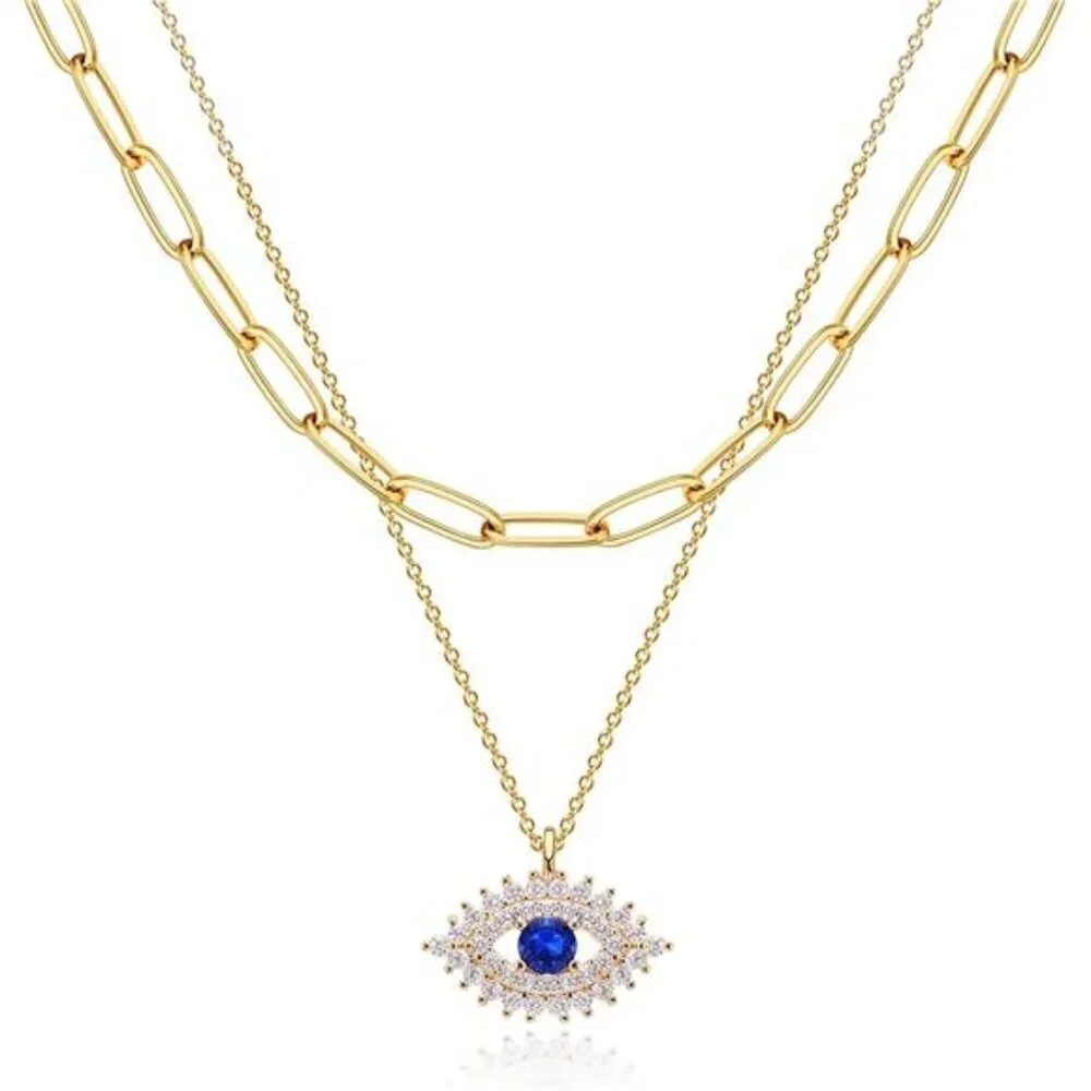 Layered Heart Necklace Pendant Handmade 18k Gold Plated Dainty Choker Arrow